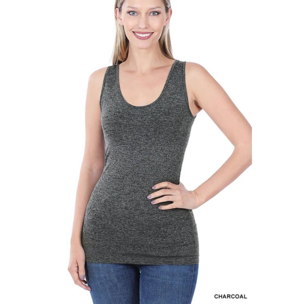 ZENANA Women's Heather Grey Basic Compression Tank‎ Top L/XL